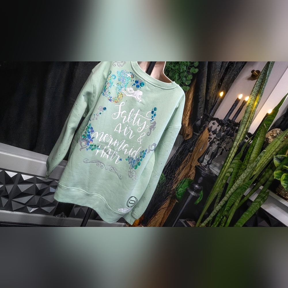 Ocean Drip Mint Rhinestone Accented "Mermaid Hair" Sweater NEW 1X